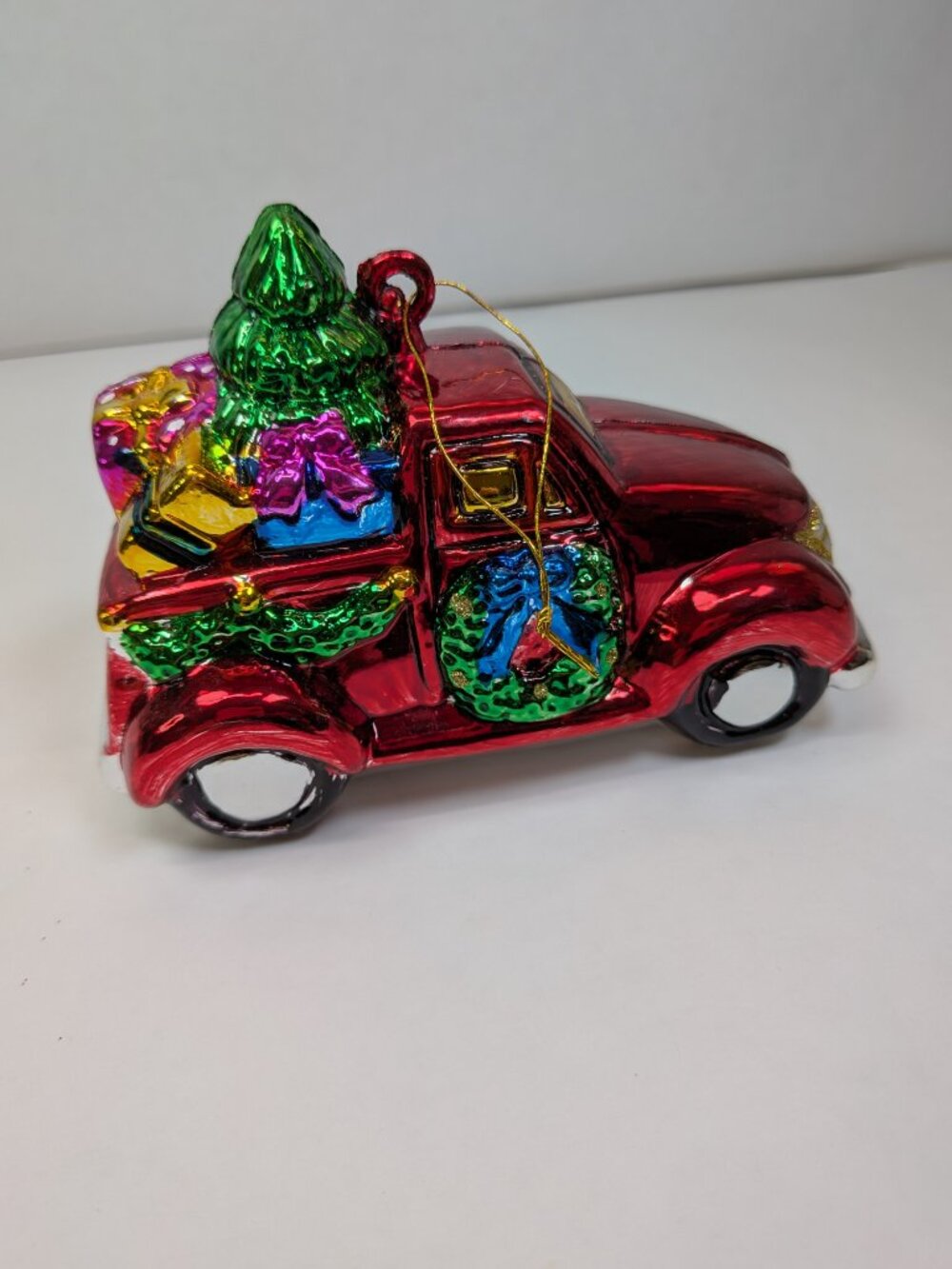 VTG Style Christmas Ornament Lot Red Truck Merry Christmas Joy Green Metallic - Picture 8 of 13